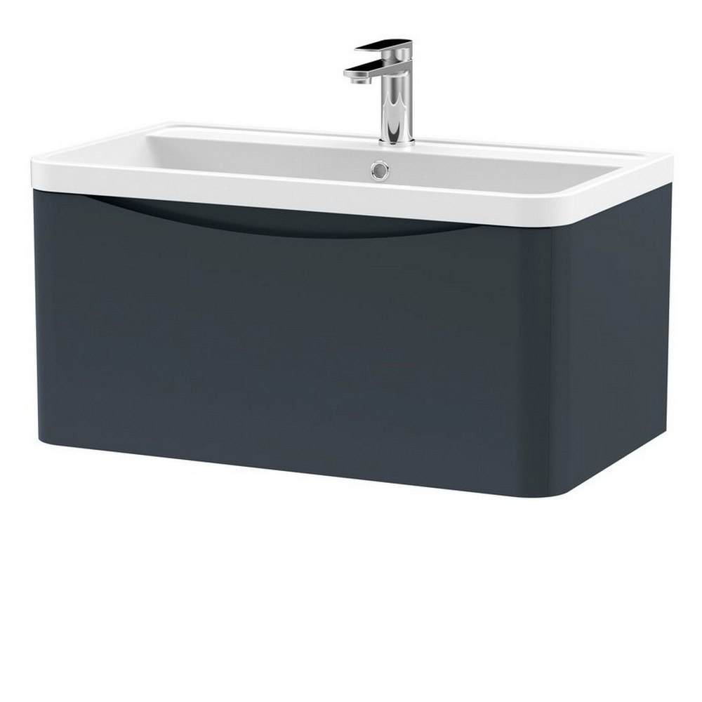Nuie Lunar 800mm Satin Anthracite One Drawer Wall Hung Vanity Unit with Basin