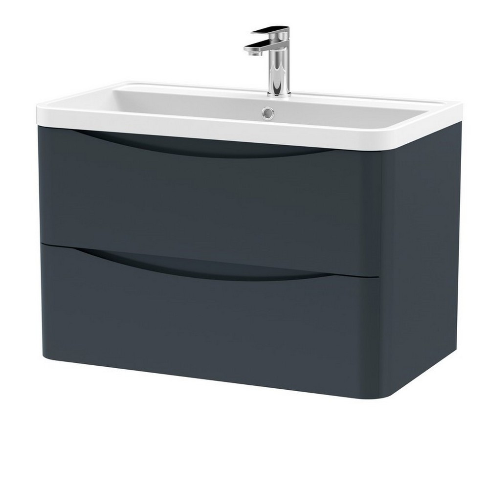Nuie Lunar 800mm Satin Anthracite Two Drawer Wall Hung Vanity Unit (1)