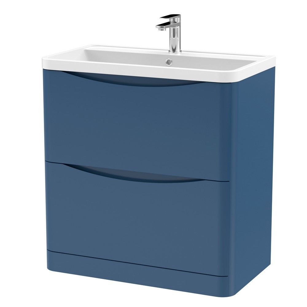 Nuie Lunar 800mm Satin Blue Two Drawer Floorstanding Vanity Unit with Basin