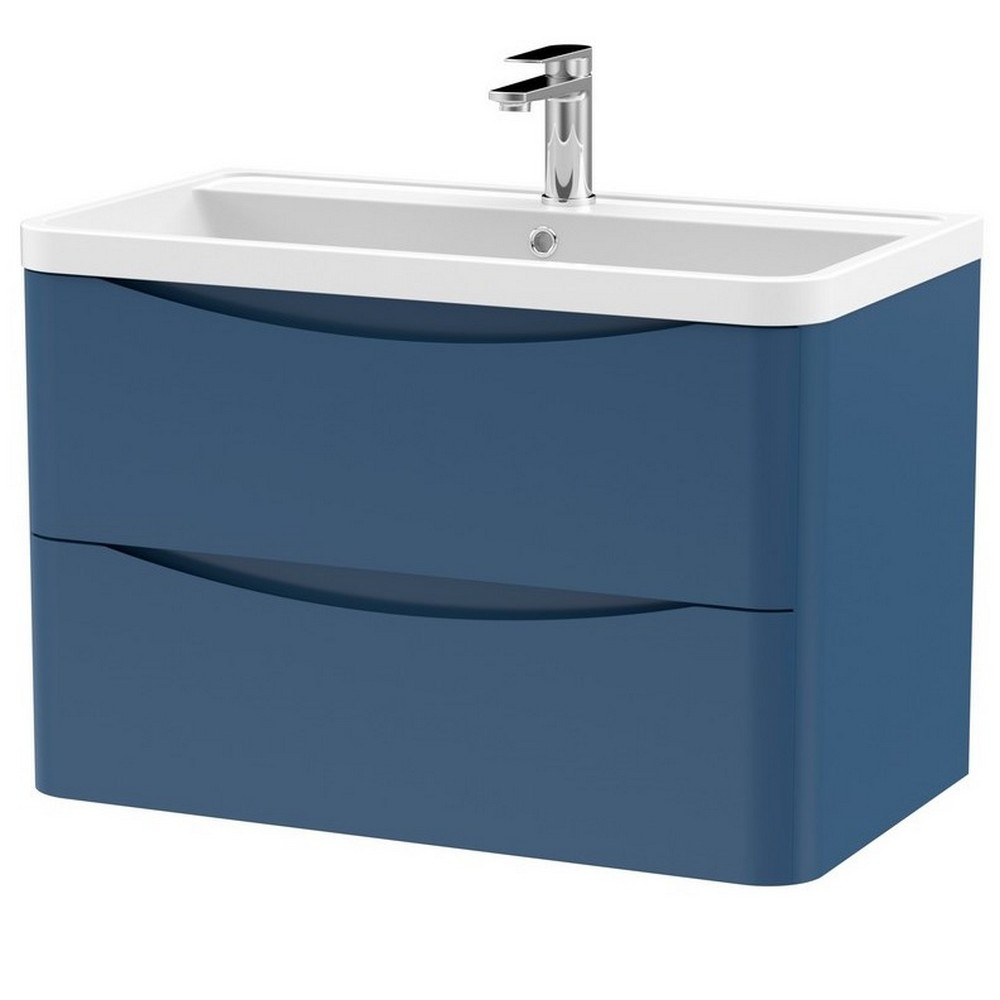 Nuie Lunar 800mm Satin Blue Two Drawer Wall Hung Vanity Unit (1)