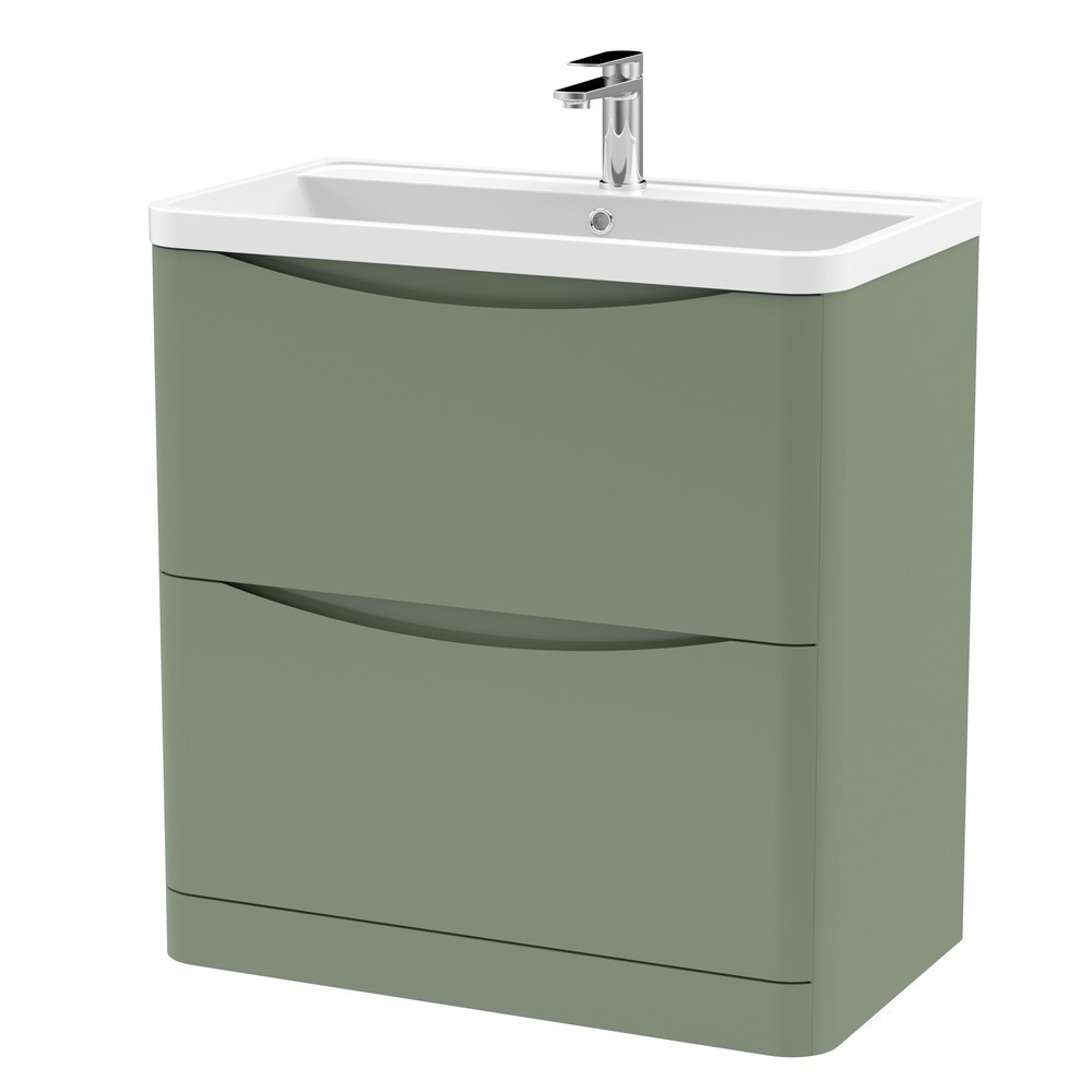Nuie Lunar 800mm Satin Green Two Drawer Floorstanding Vanity Unit with Basin