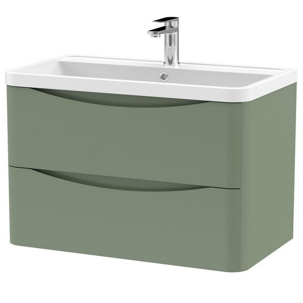 Nuie Lunar 800mm Satin Green Two Drawer Wall Hung Vanity Unit (1)