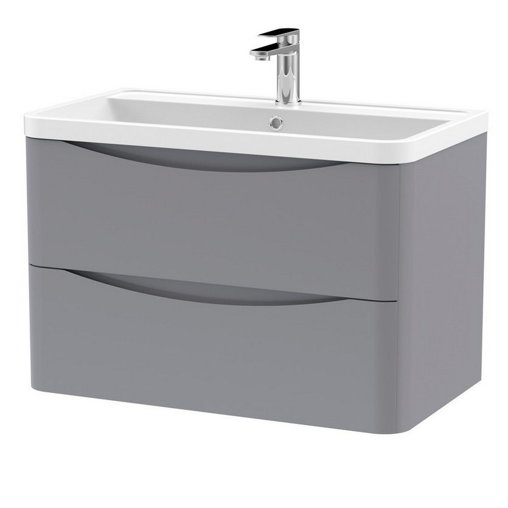 Nuie Lunar 800mm Satin Grey Two Drawer Wall Hung Vanity Unit with Basin