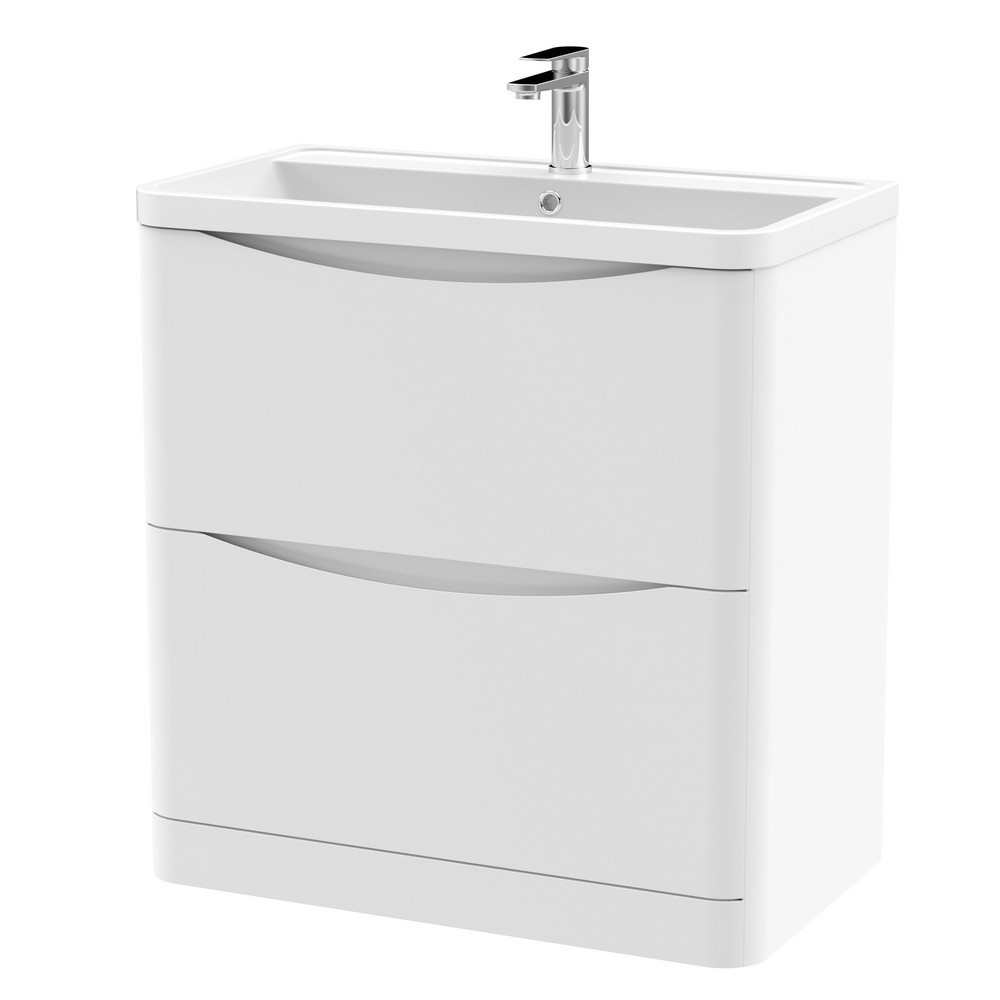 Nuie Lunar 800mm Satin White Two Drawer Floorstanding Vanity Unit with Basin