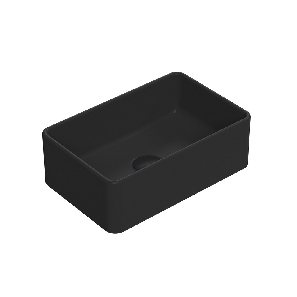 Nuie Luxe Matt Black Rectangular Countertop Basin 365mm