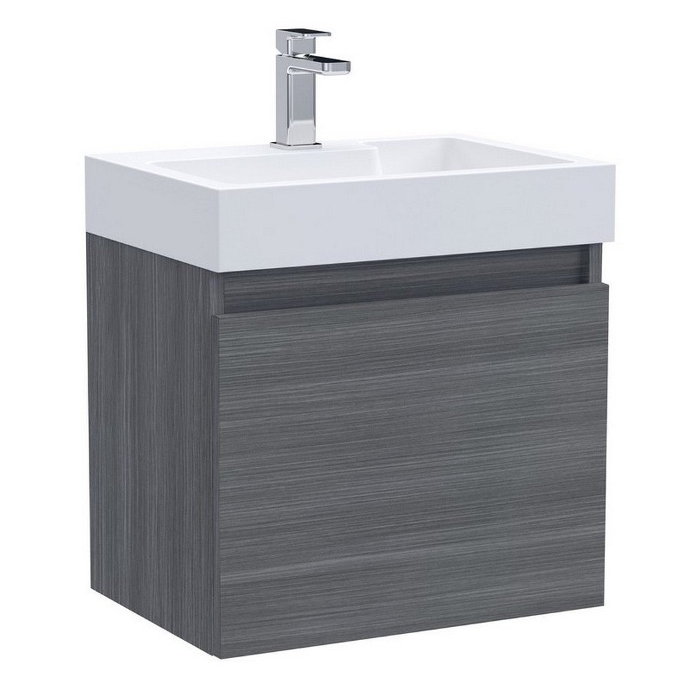 Nuie Merit 500mm Anthracite Woodgrain Wall Hung Vanity Unit with Basin