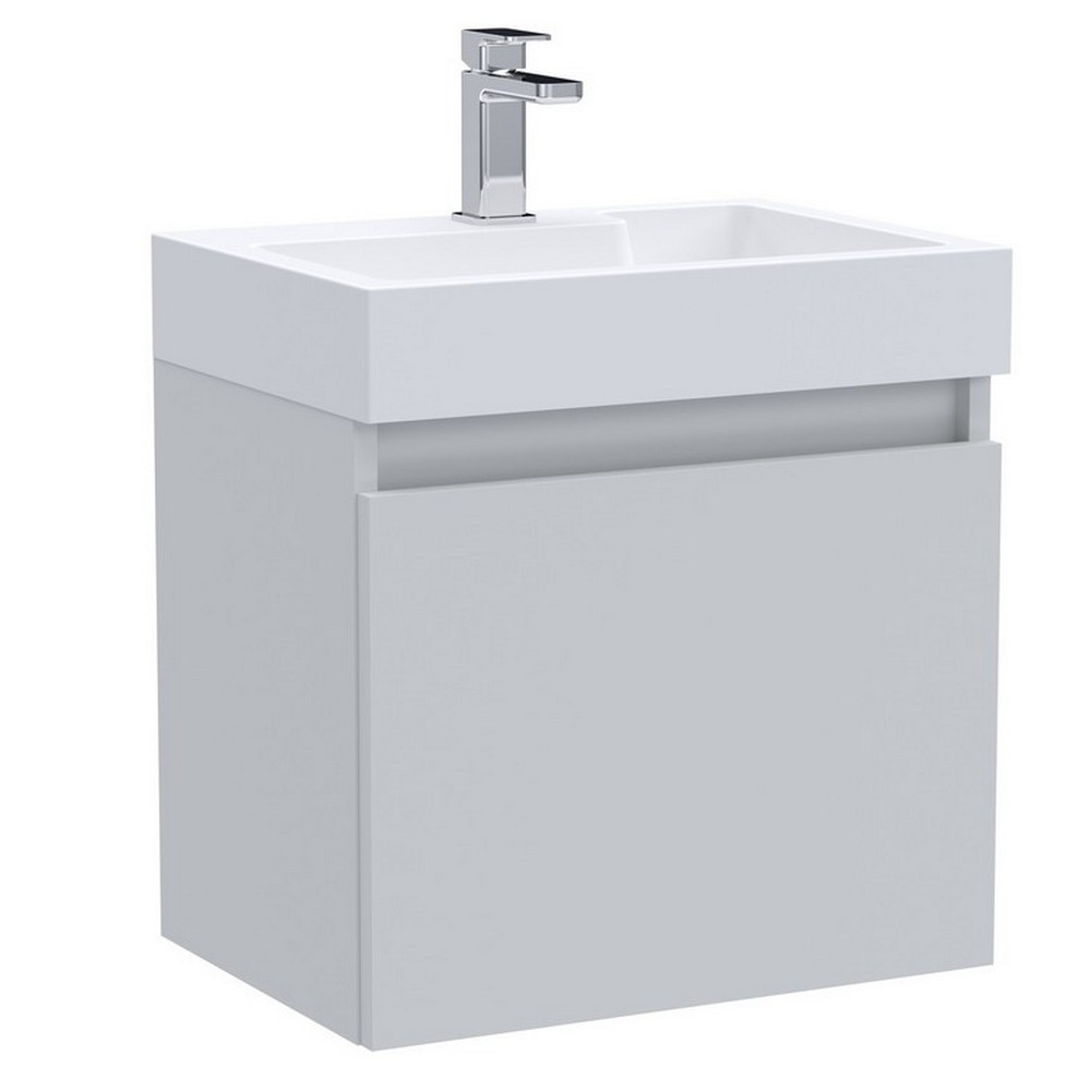 Nuie Merit 500mm Gloss Grey Mist Wall Hung Vanity Unit with Basin (1)