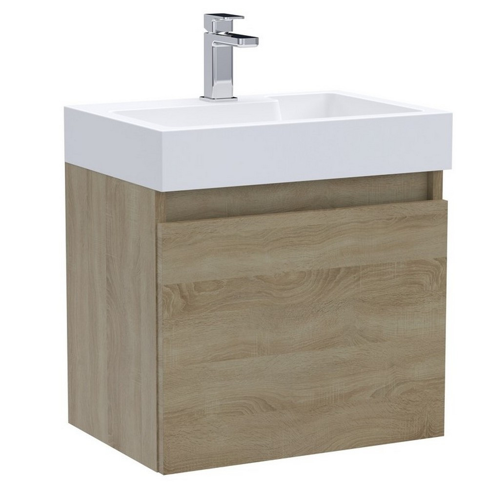 Nuie Merit 500mm Natural Oak Wall Hung Vanity Unit with Basin (1)