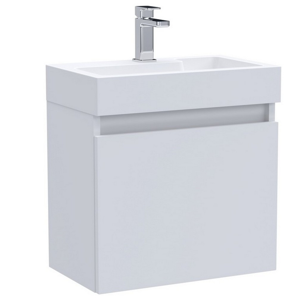 Nuie Merit Slimline 500mm Gloss White Wall Hung Vanity Unit with Basin (1)