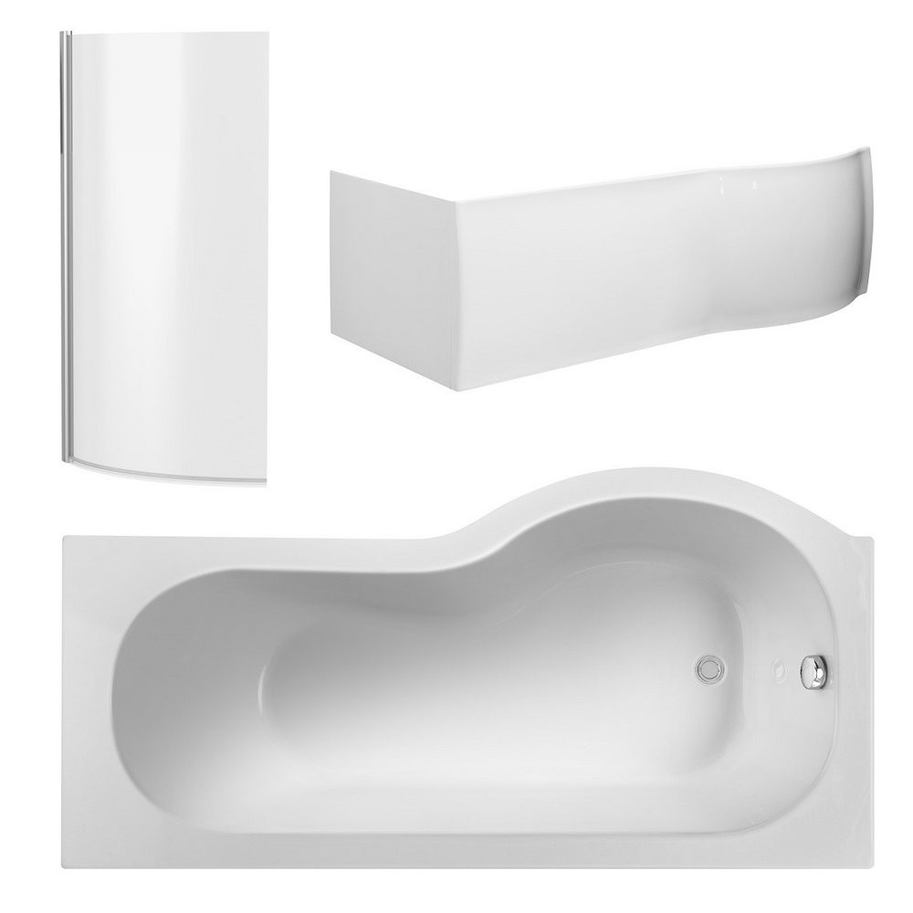Nuie P Shaped Left Handed 1500 x 850mm Shower Bath Set