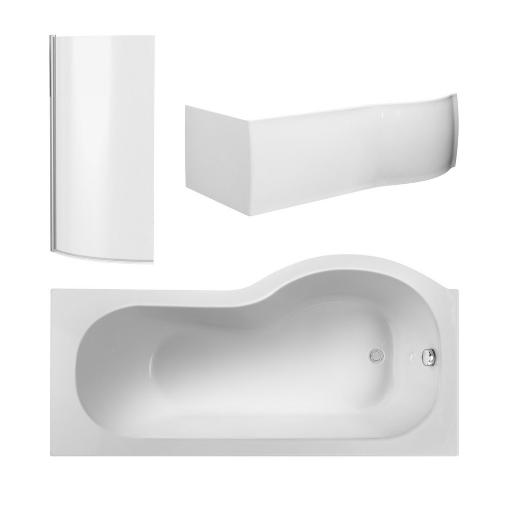 Nuie P Shaped Left Handed 1700 x 850mm Shower Bath Set