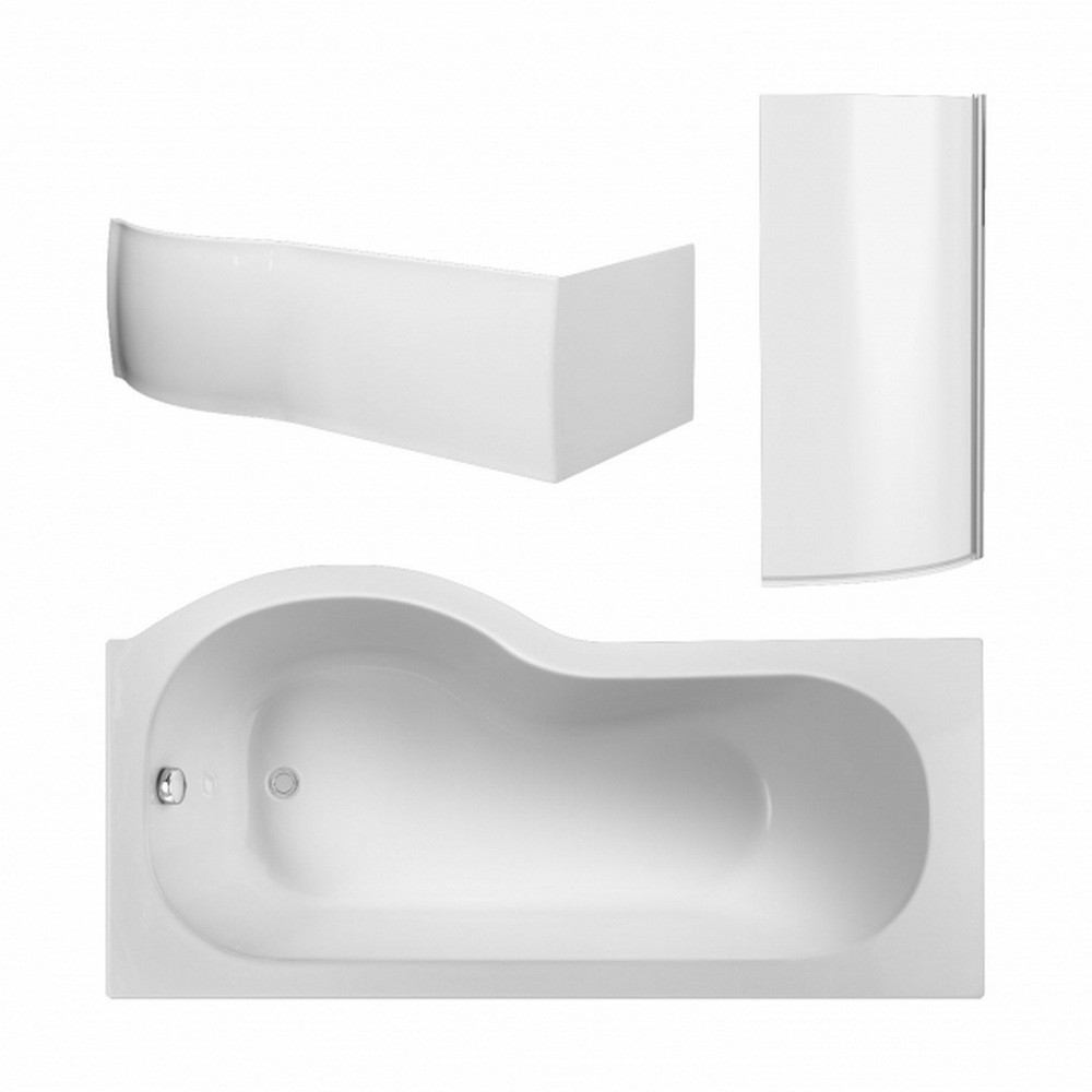 Nuie P Shaped Right Handed 1500 x 850mm Shower Bath Set (1)