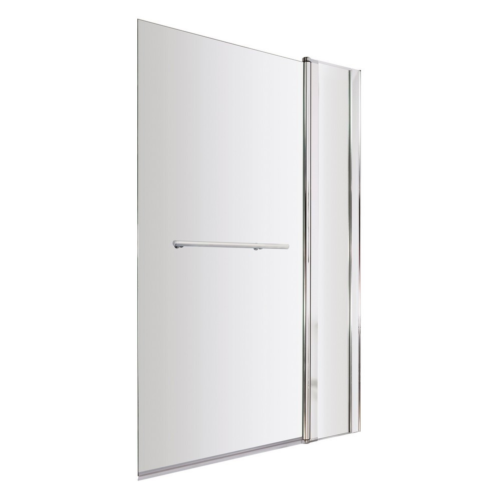 Nuie Pacific Polished Chrome 6mm Square Hinged Bath Screen with Fixed Panel and Towel Rail (1)