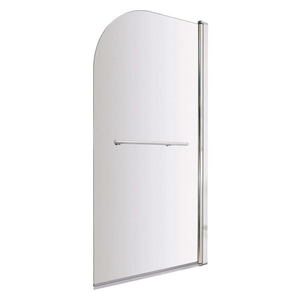 Nuie Pacific Polished Chrome 790mm Round Hinged Bath Screen with Towel Rail