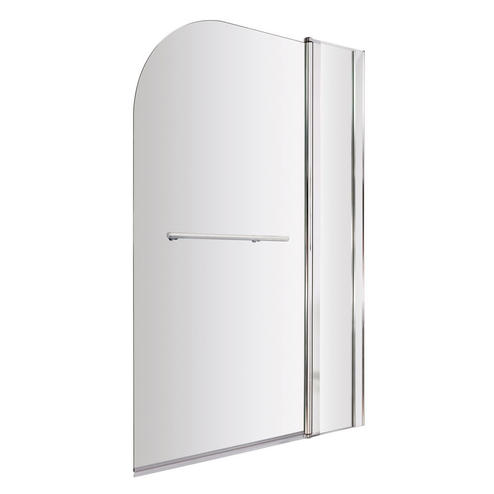 Nuie Pacific Polished Chrome Round Hinged Bath Screen with Fixed Panel and Towel Rail (1)