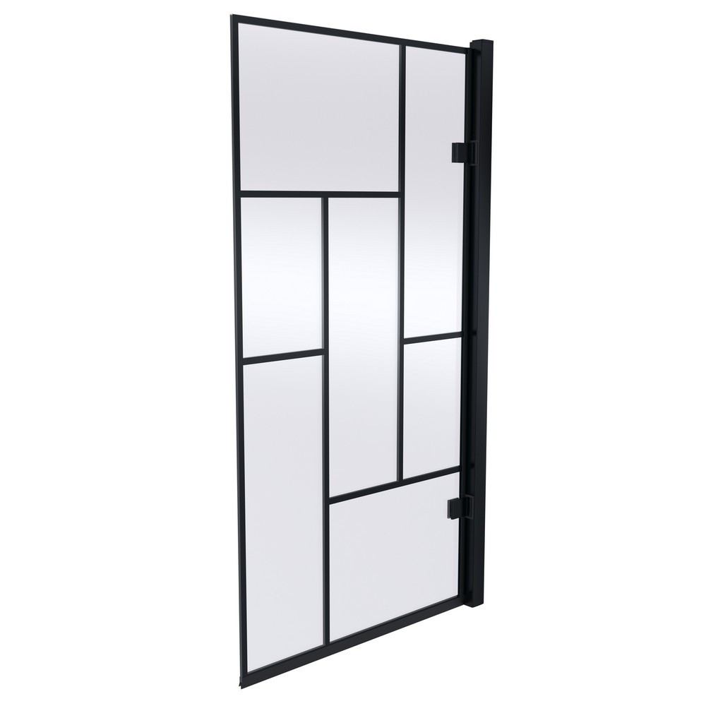 Nuie Pacific Satin Black Abstract Square Hinged Bath Screen (1)