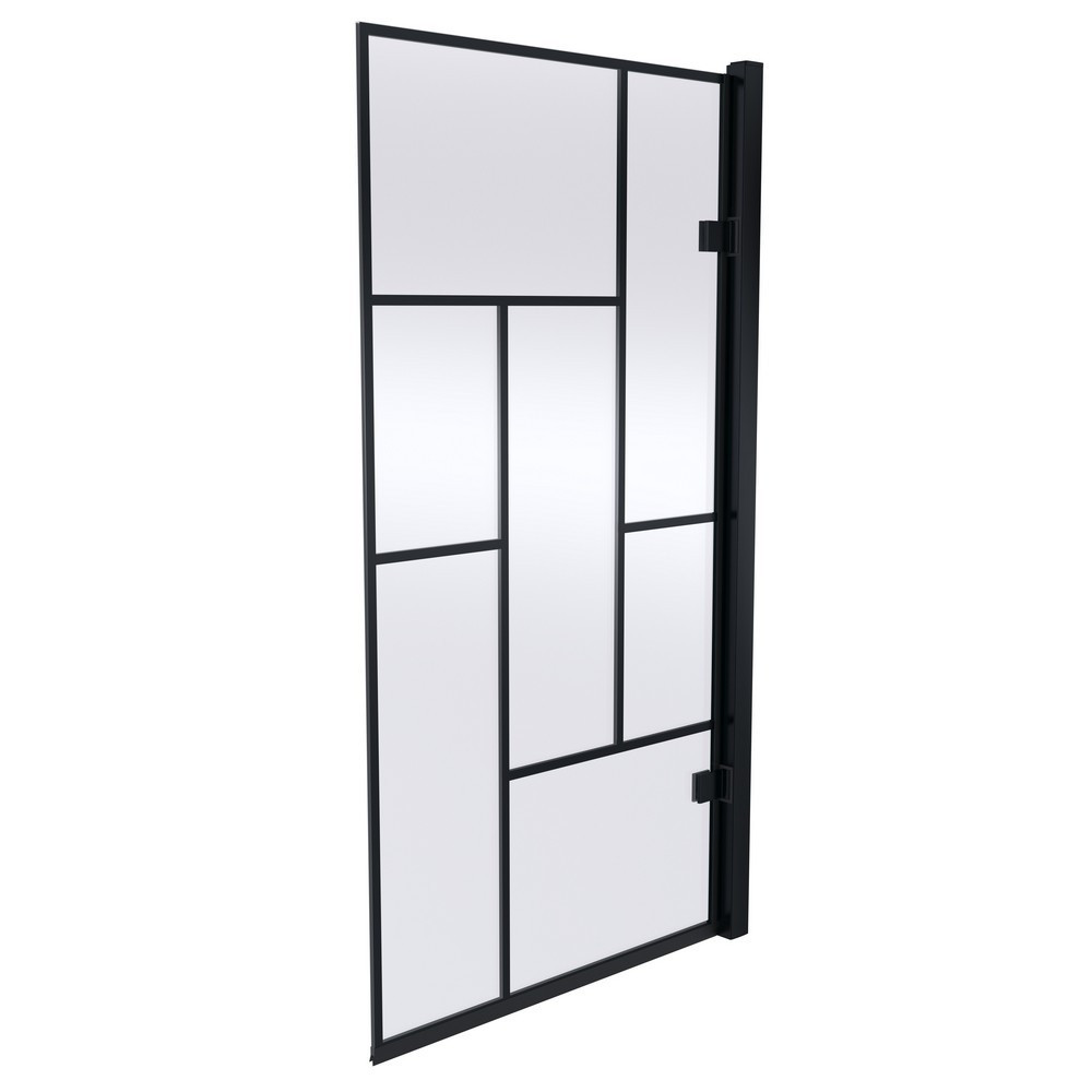 Nuie Pacific Satin Black Abstract Square Hinged Bath Screen