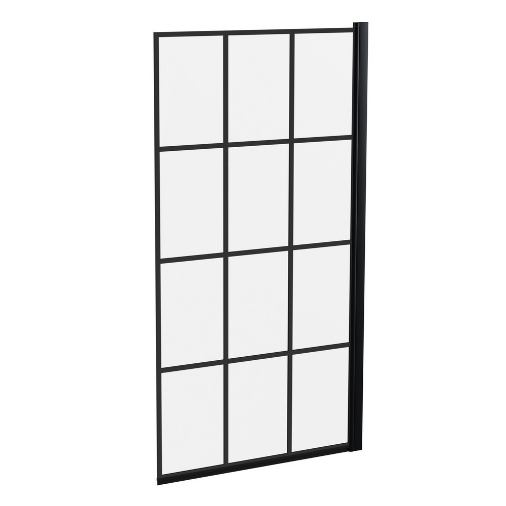 Nuie Pacific Satin Black Square Framed Hinged Bath Screen