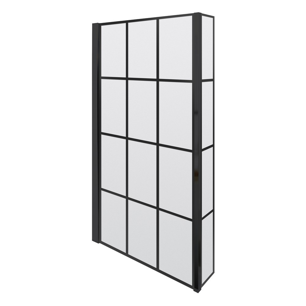 Nuie Pacific Satin Black Square Framed L-Shape Hinged Bath Screen (1)