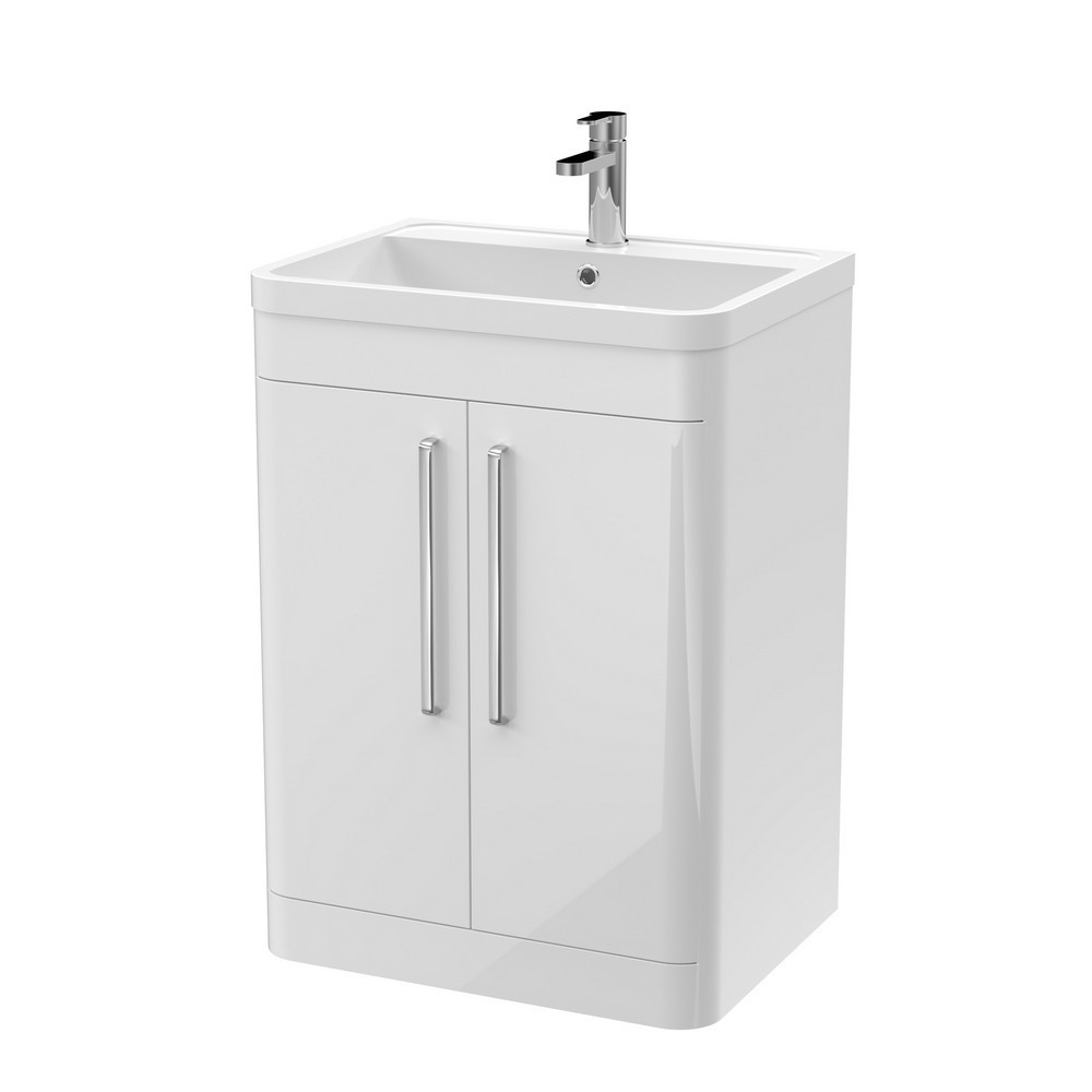 Nuie Parade 600mm Gloss White Floorstanding Two Door Vanity Unit with Basin
