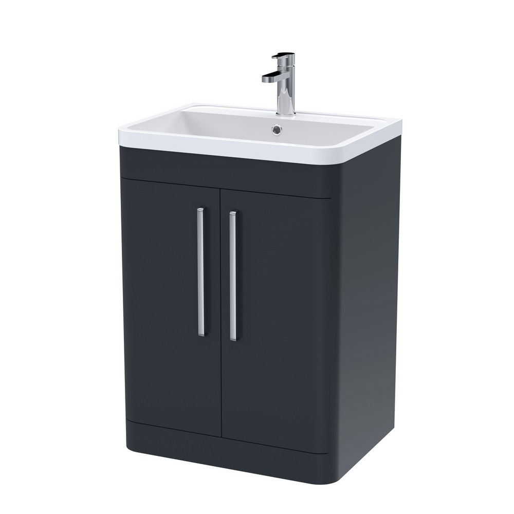 Nuie Parade 600mm Satin Anthracite Floorstanding Two Door Vanity Unit with Basin