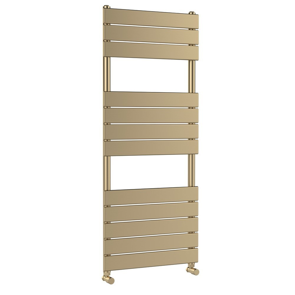 Nuie Piazza Square 1213 x 500mm Flat Brushed Brass Towel Radiator