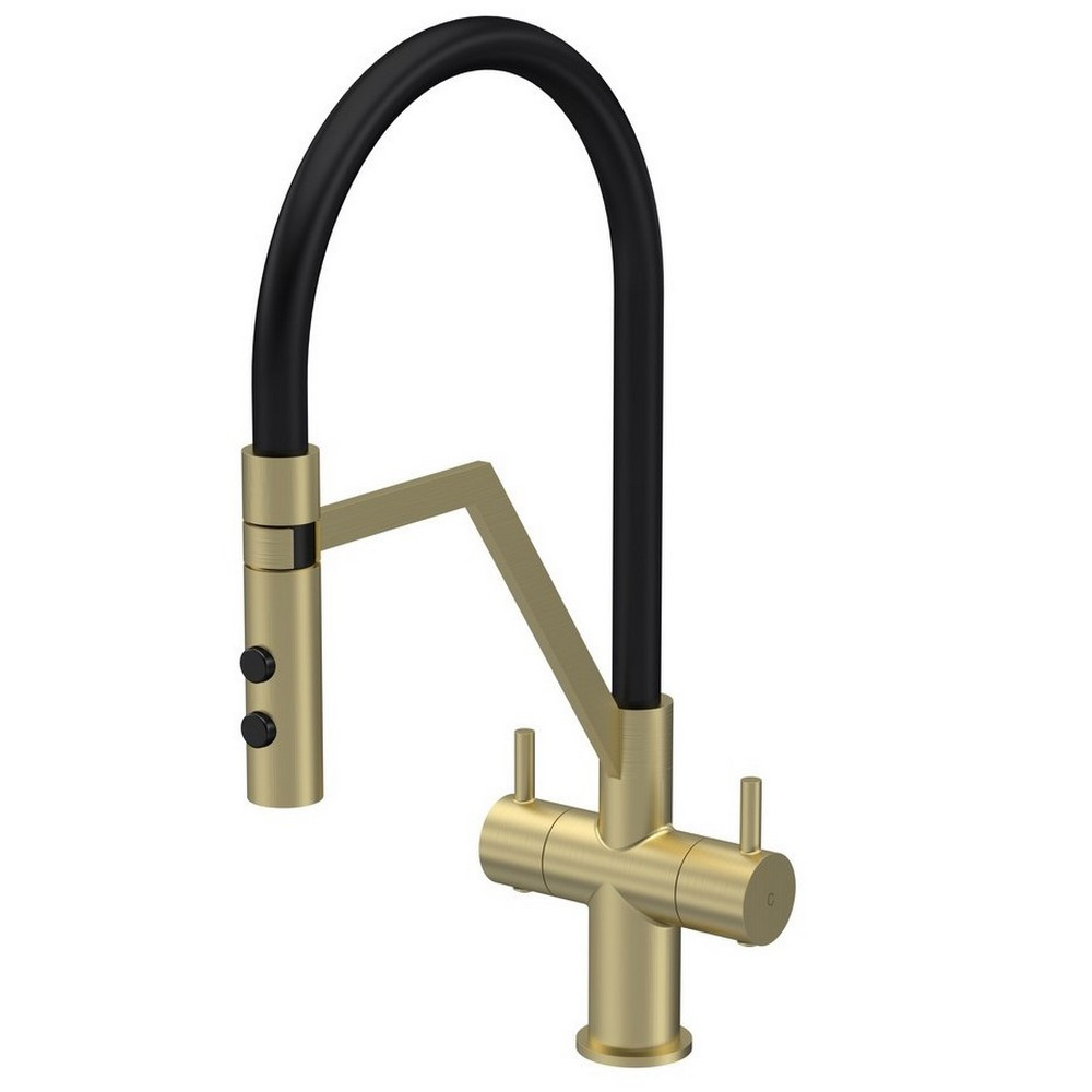 Nuie Ravi Mono Dual Lever Kitchen Tap in Brushed Brass (1)