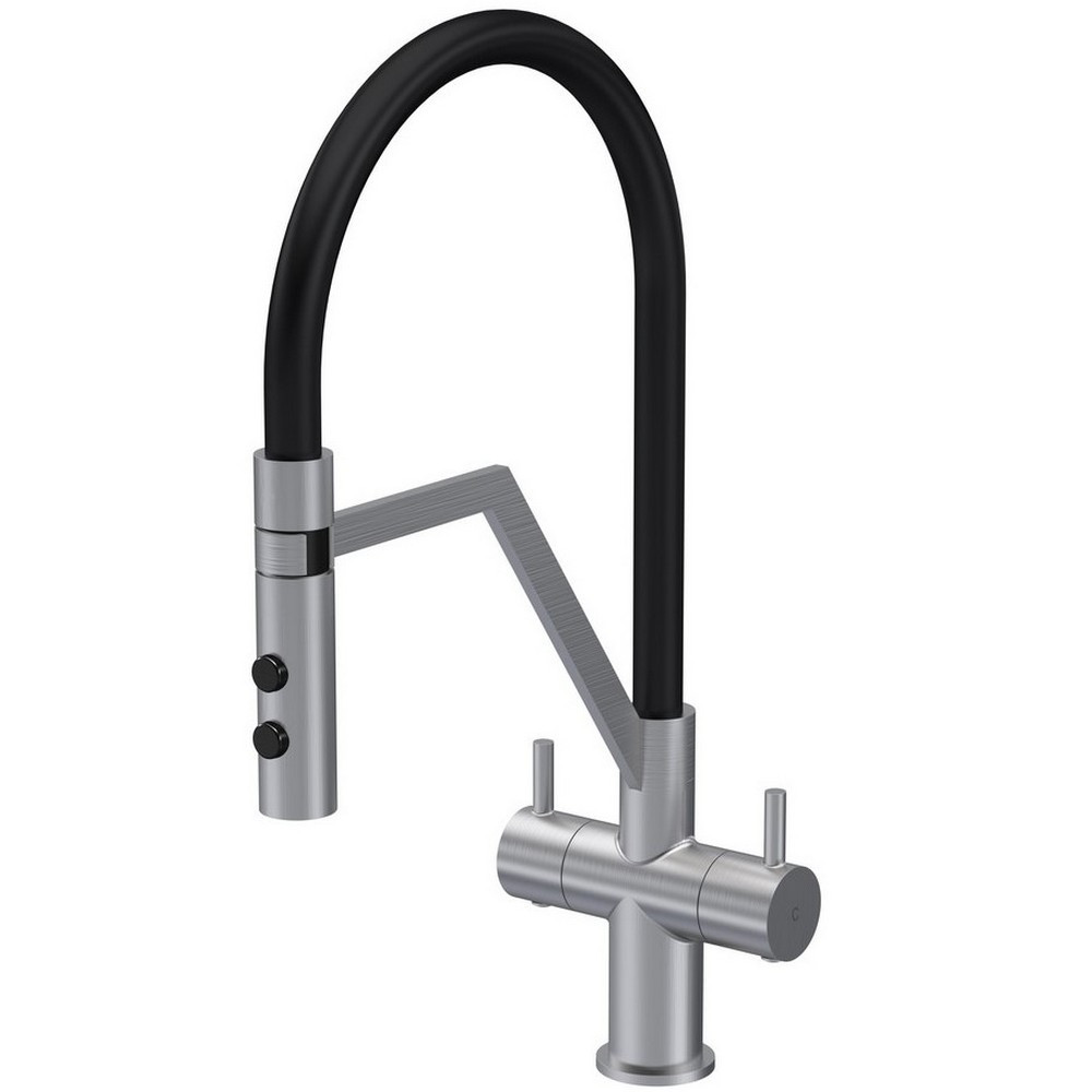 Nuie Ravi Mono Dual Lever Kitchen Tap in Brushed Nickel
