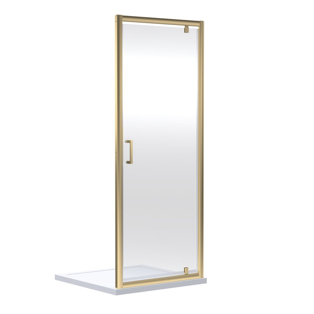 Nuie Rene 760mm Brushed Brass Pivot Shower Door