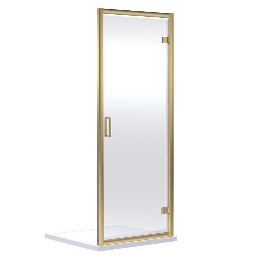 Nuie Rene 760mm Hinged Shower Door in Brushed Brass (1)