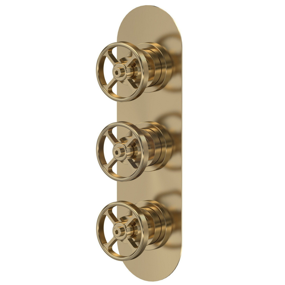Nuie Revolution Industrial Triple Shower Valve with Diverter in Brushed Brass