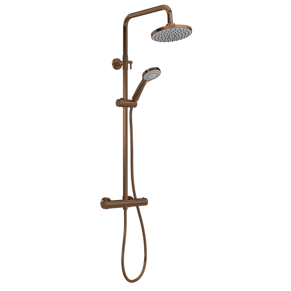 Nuie Round Brushed Bronze Thermostatic Bar Shower Valve and Kit
