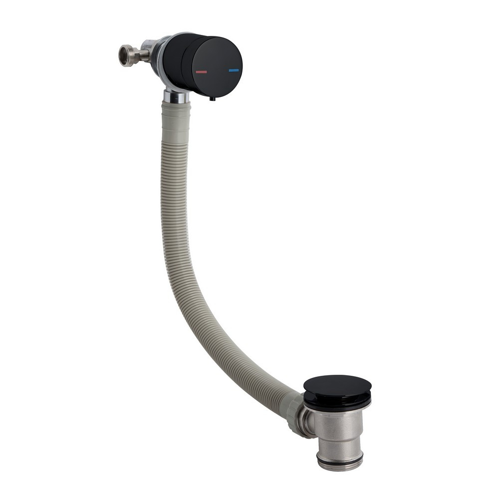 Nuie Round Matt Black Single Lever Freeflow Bath Filler
