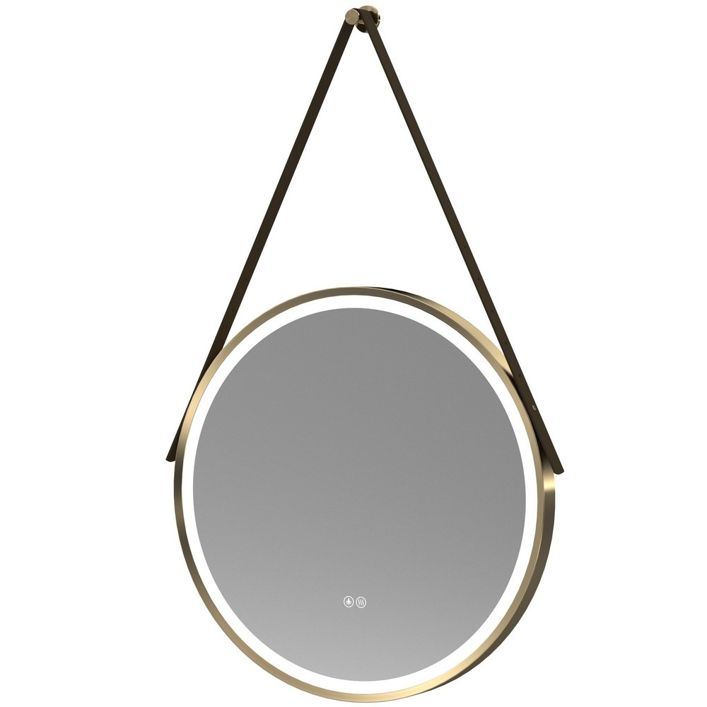Nuie Salana 600mm Brushed Brass Framed LED Mirror with Touch Sensor and Strap