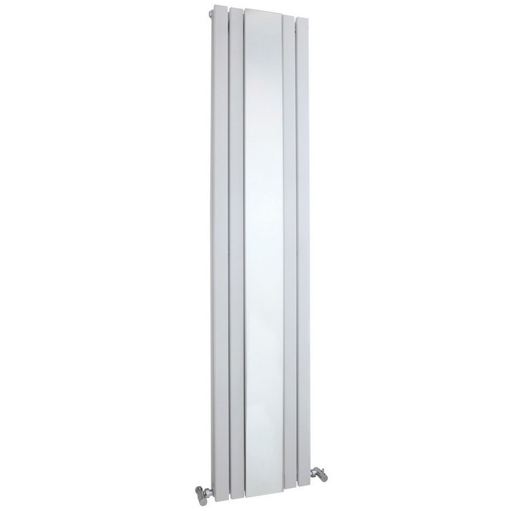 Nuie Sloane Vertical Satin White 1800 x 381mm Radiator Double Panel with Mirror
