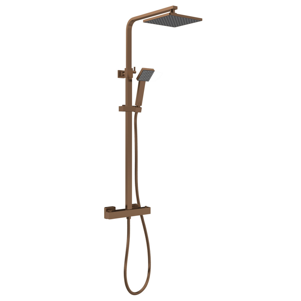 Nuie Square Brushed Bronze Thermostatic Bar Shower Valve and Kit