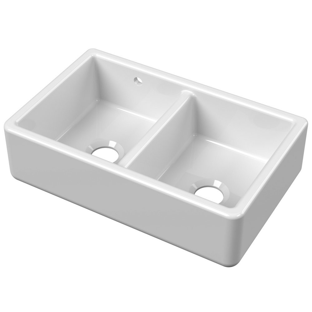 Nuie Thick Edged Butler 795 x 500mm White Double Kitchen Sink