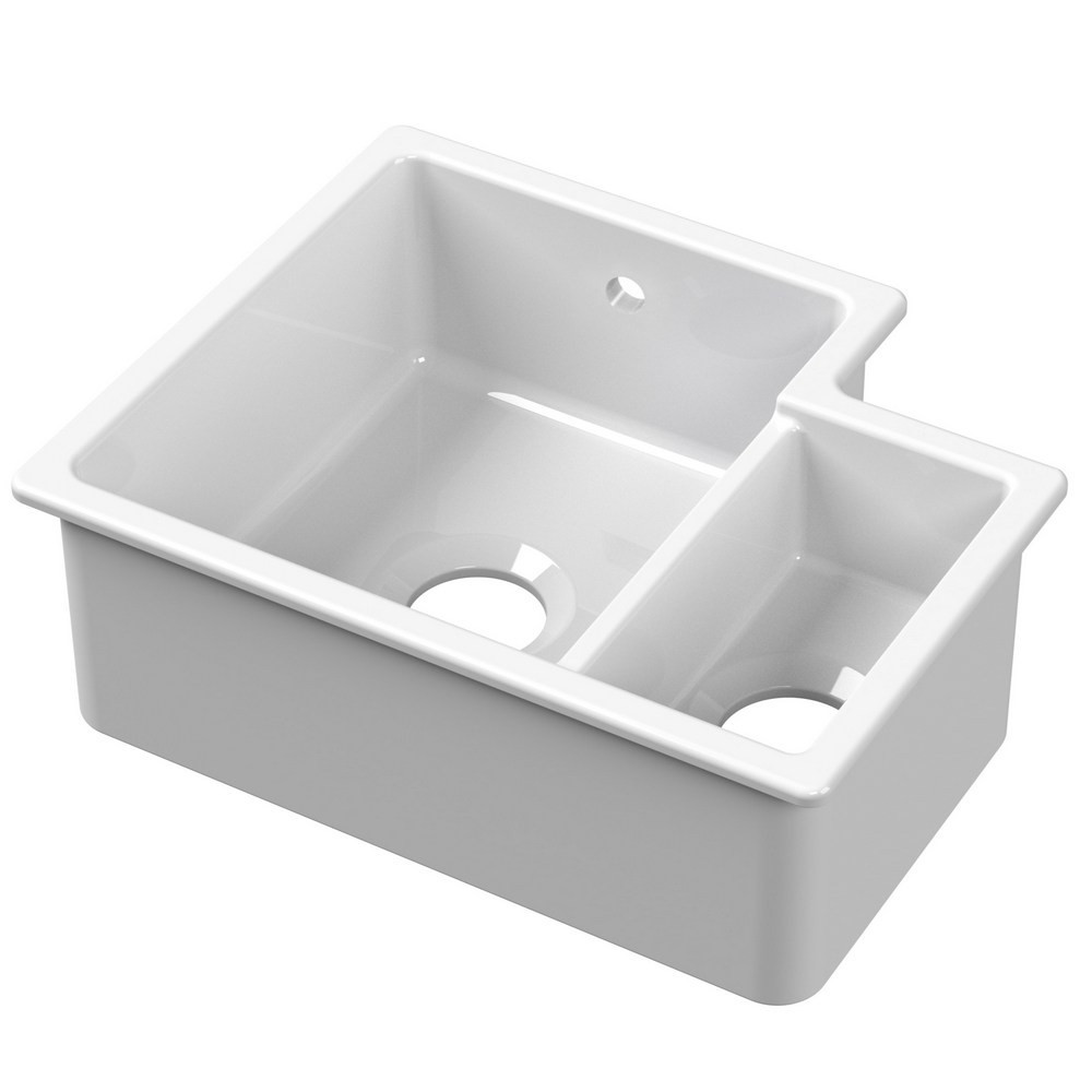 Nuie Undermount 549 x 441mm Fireclay White LH 1.5 Bowl Kitchen Sink (1)