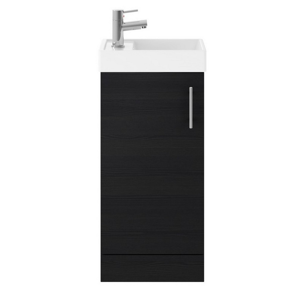 Nuie Vault 400mm Floor Standing Charcoal Black Woodgrain Vanity Unit with Basin