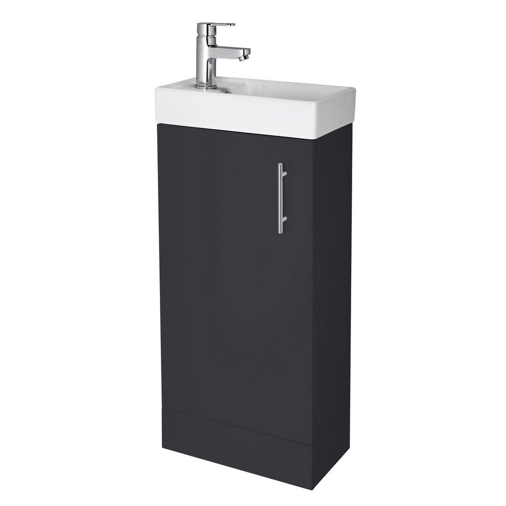 Nuie Vault 400mm Floor Standing Satin Soft Black Vanity Unit with Basin
