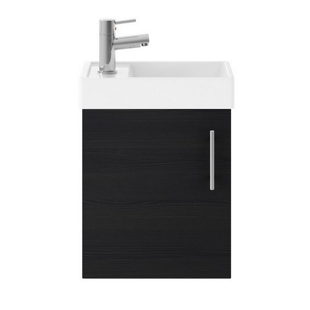 Nuie Vault 400mm Wall Hung Charcoal Black Woodgrain Vanity Unit with Basin