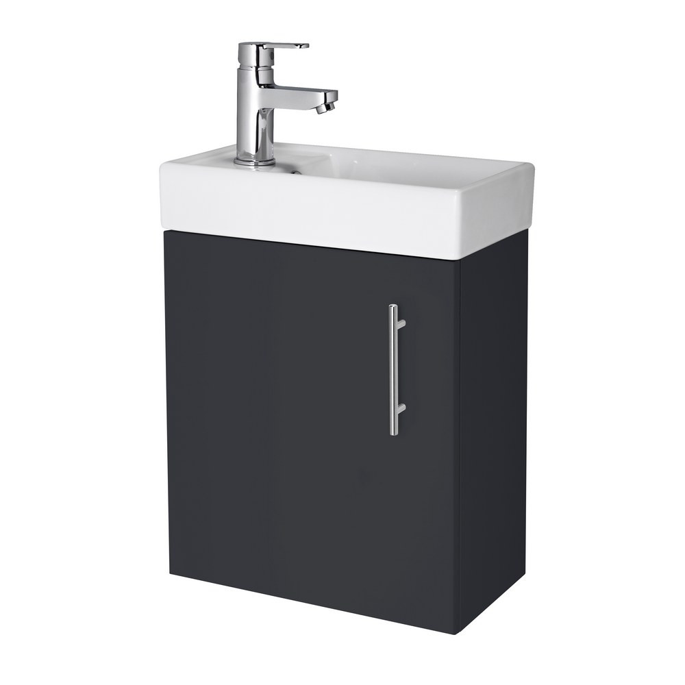 Nuie Vault 400mm Wall Hung Satin Soft Black Vanity Unit with Basin