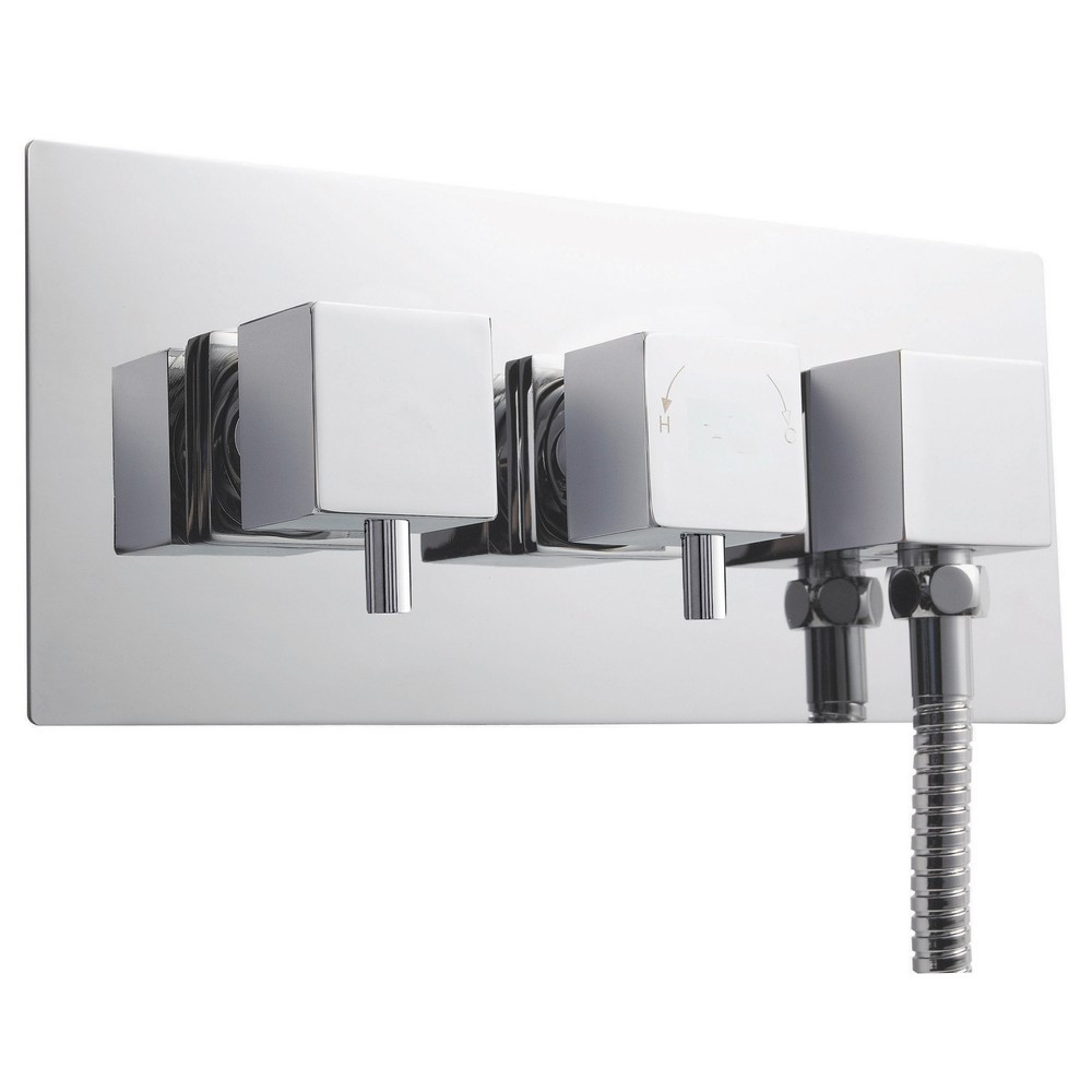 Nuie Volt Square Twin Thermostatic Shower Valve with Diverter and Outlet