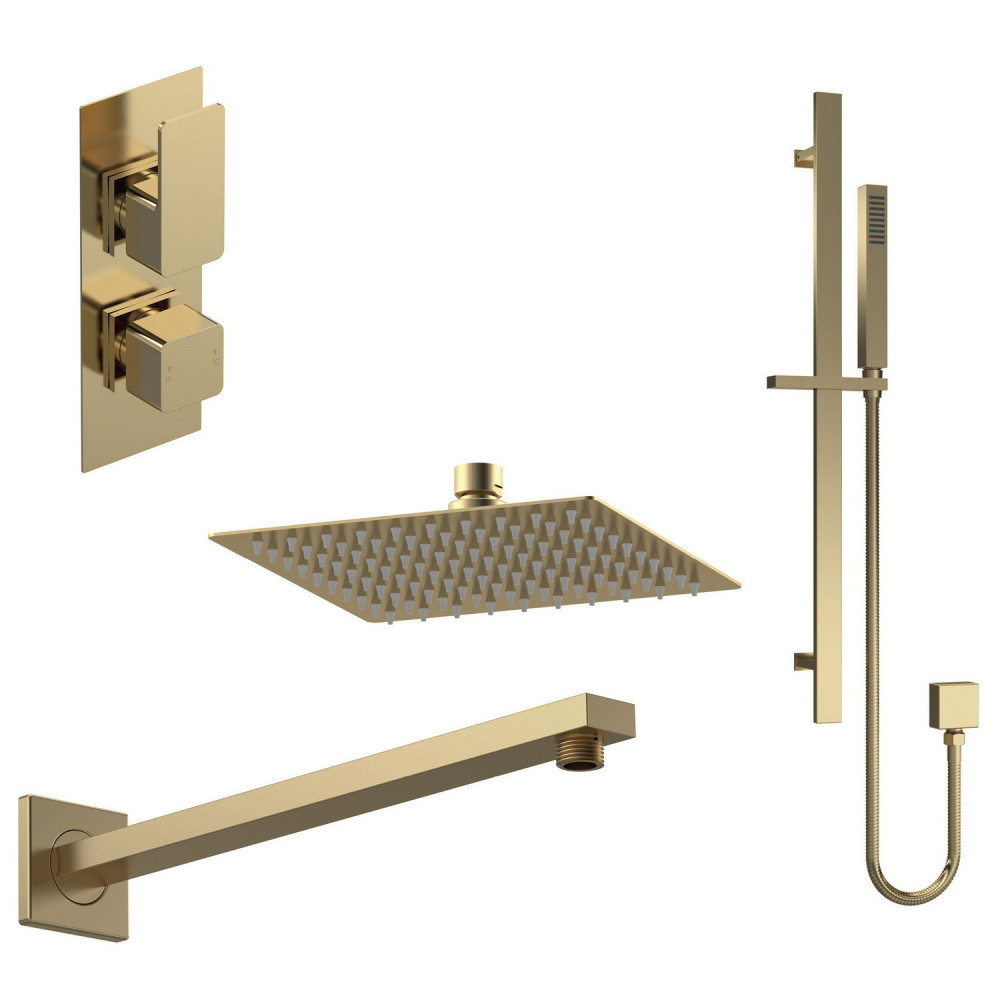 Nuie Windon Square Brushed Brass Two Outlet Concealed Shower Set