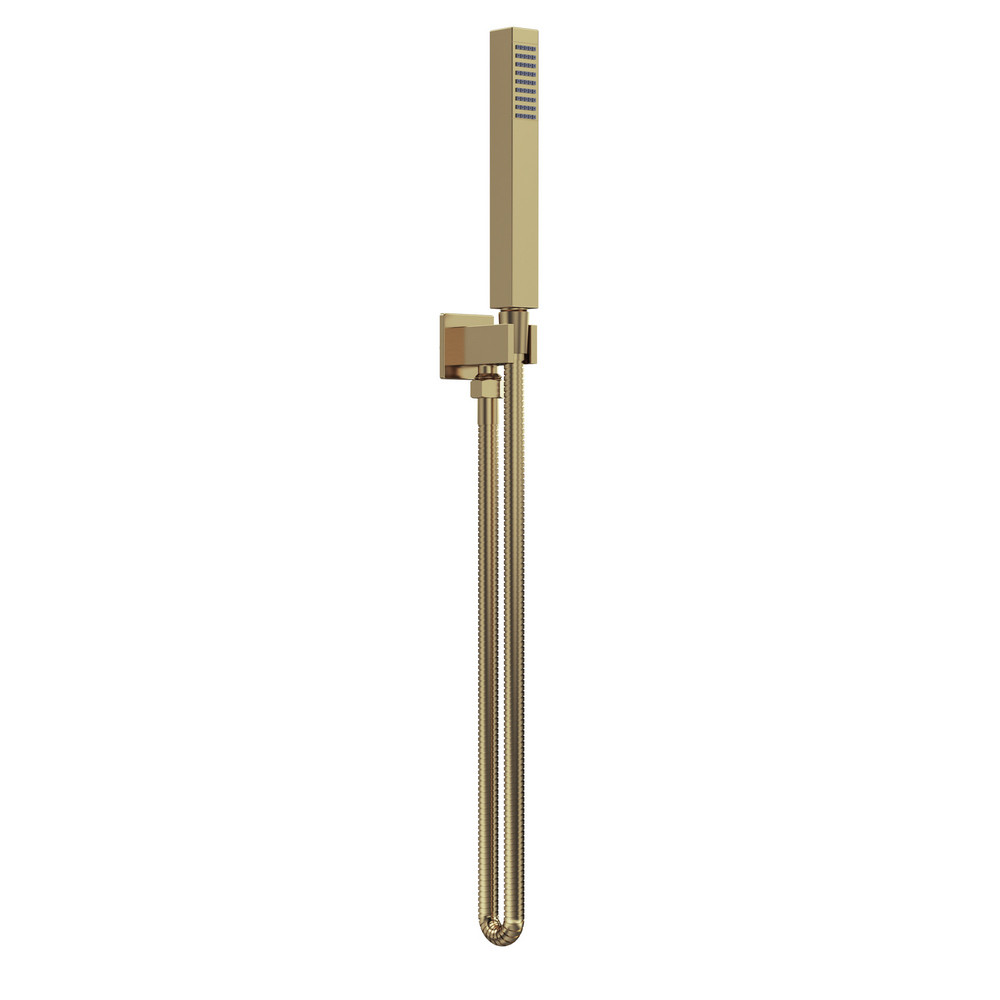 Nuie Windon Square Outlet Elbow with Parking Bracket, Flex and Handset Brushed Brass