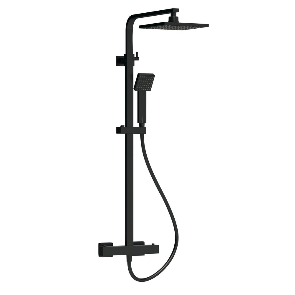 Nuie Windon Square Thermostatic Bar Shower with Telescopic Kit Black