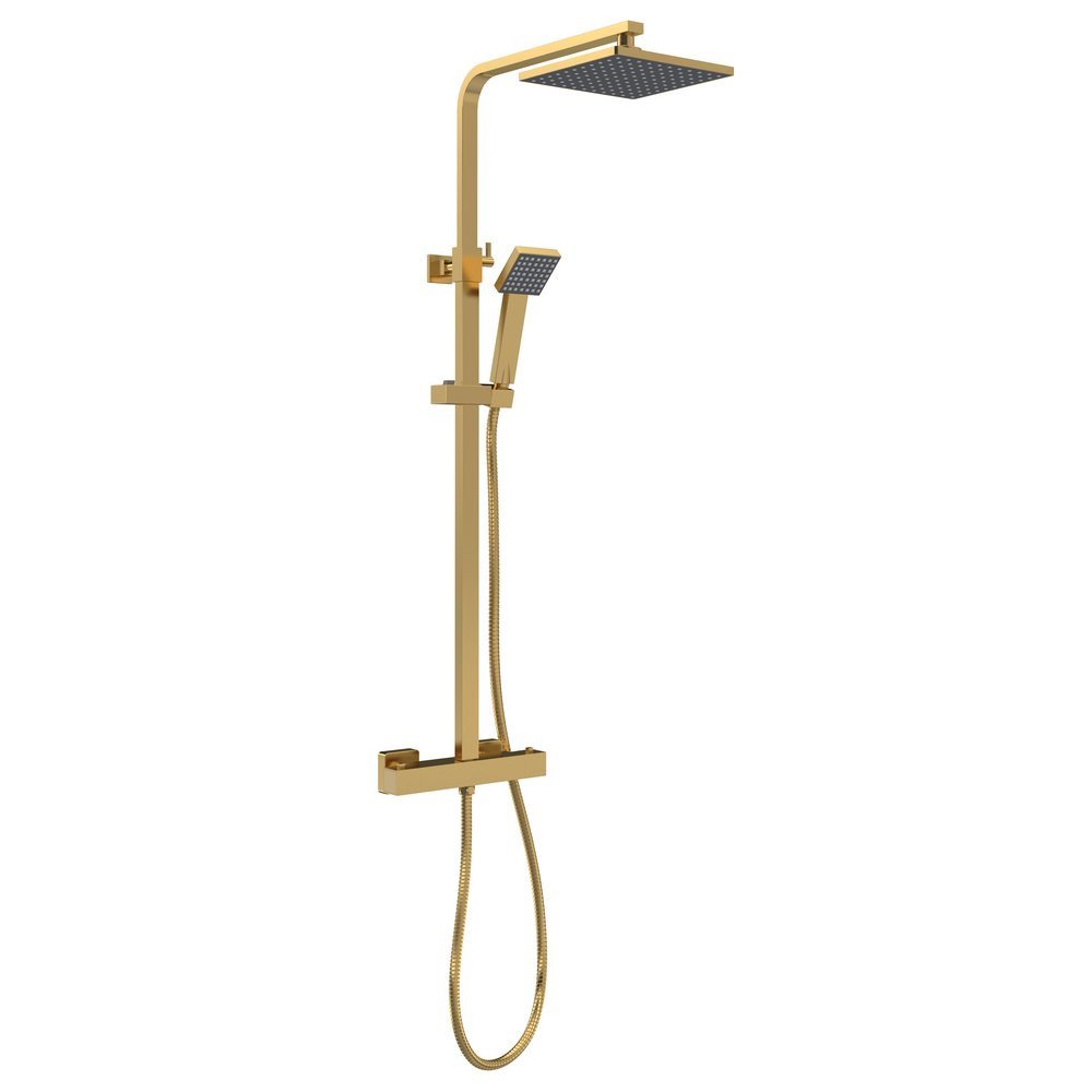 Nuie Windon Square Thermostatic Bar Shower with Telescopic Kit Brushed Brass