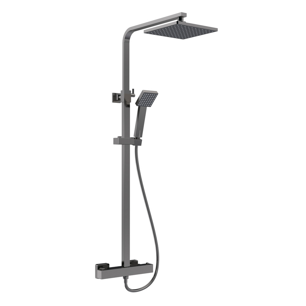Nuie Windon Square Thermostatic Bar Shower with Telescopic Kit Brushed Gunmetal