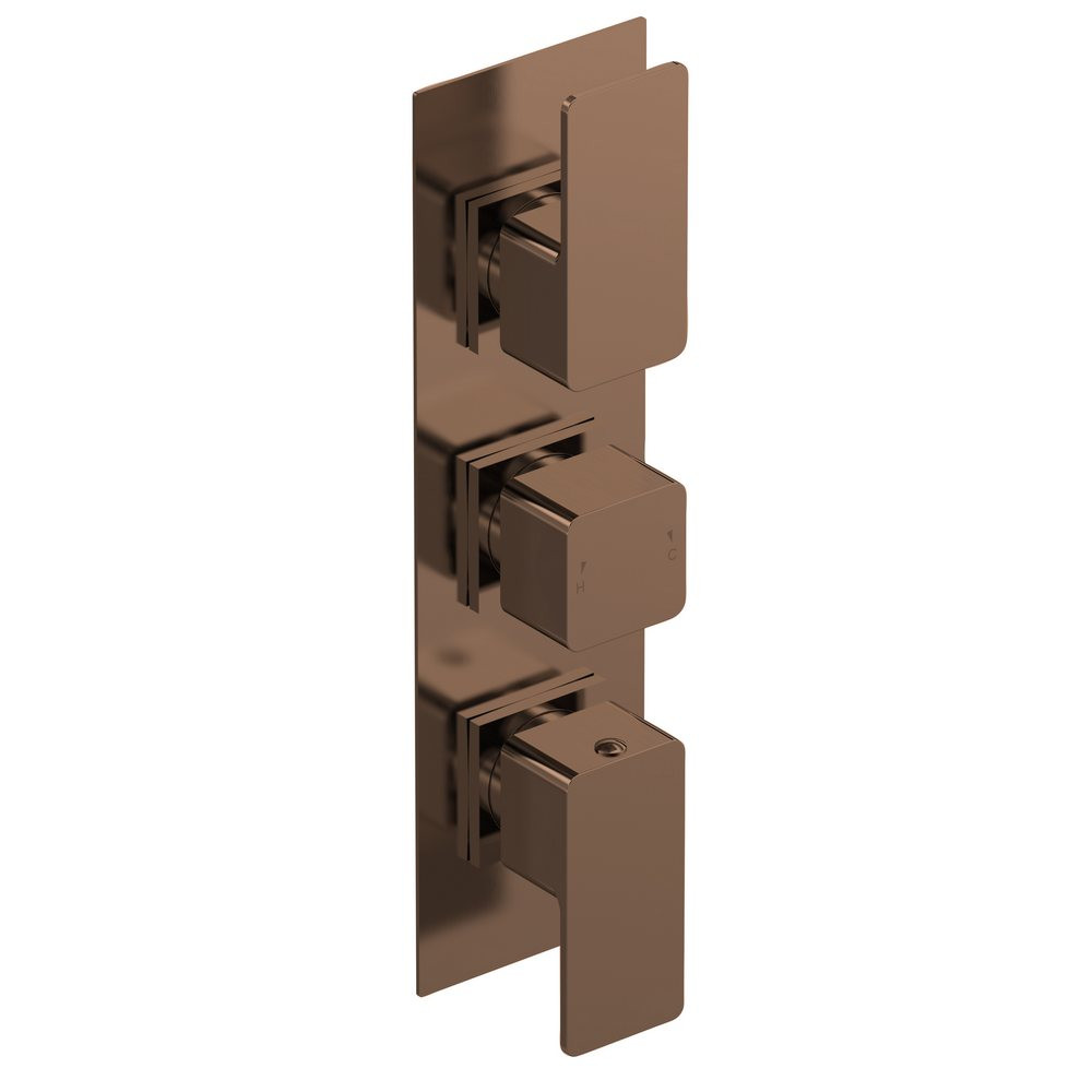 Nuie Windon Triple Thermostatic Two Outlet Brushed Bronze Shower Valve