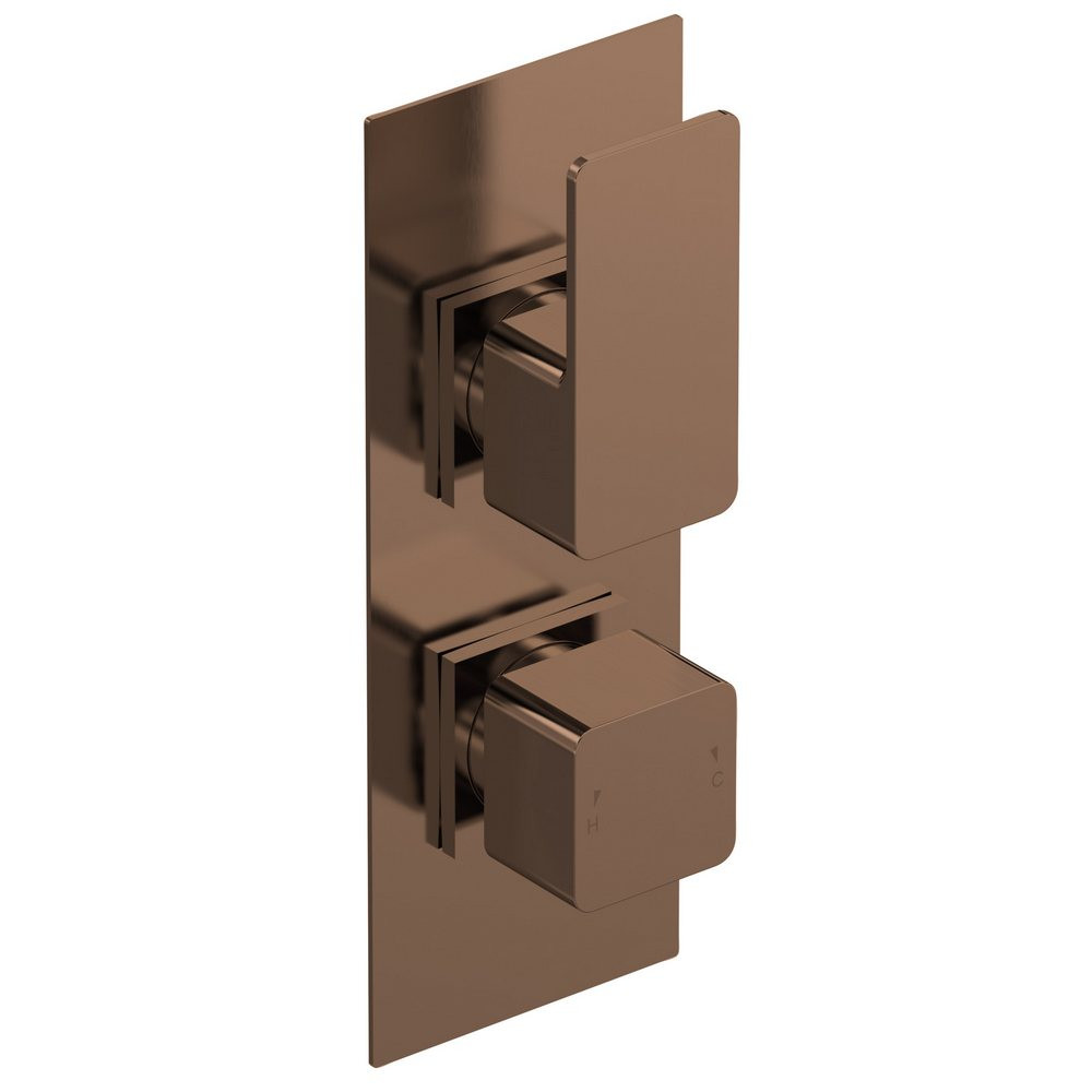 Nuie Windon Twin Thermostatic Brushed Bronze Shower Valve with Diverter (1)